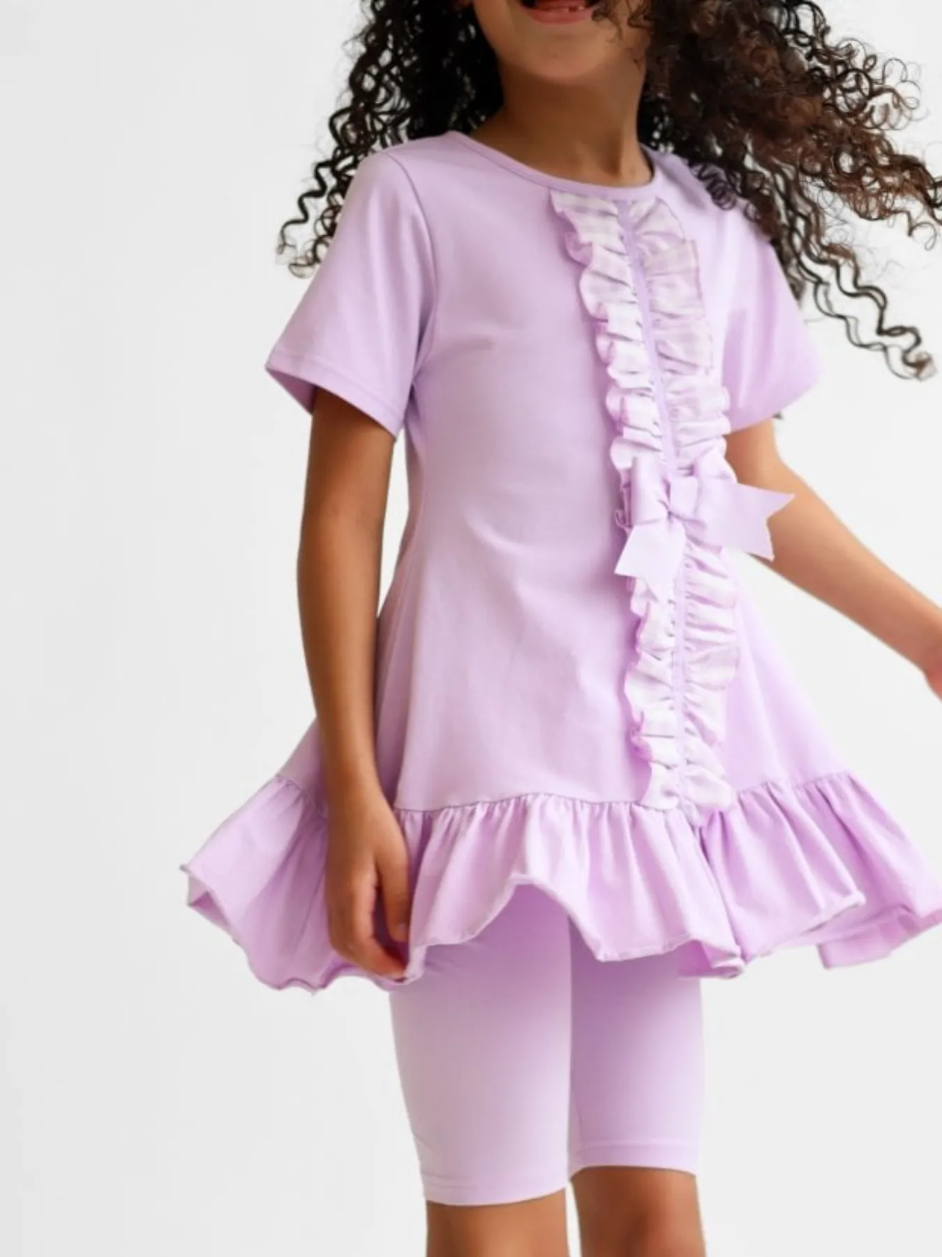 Girls 'Larosa' 3-Piece Frilly Outfit Set With Leggings & Shorts - Lilac