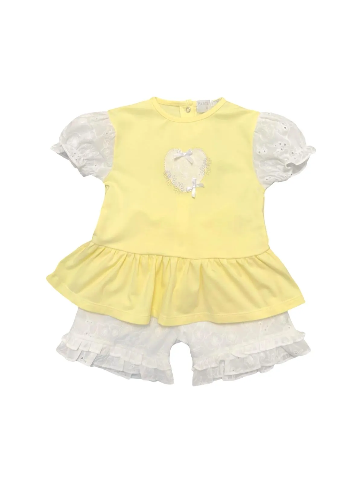 Girls Lemon and White Cotton Shorts Set