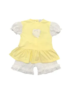 Girls Lemon and White Cotton Shorts Set