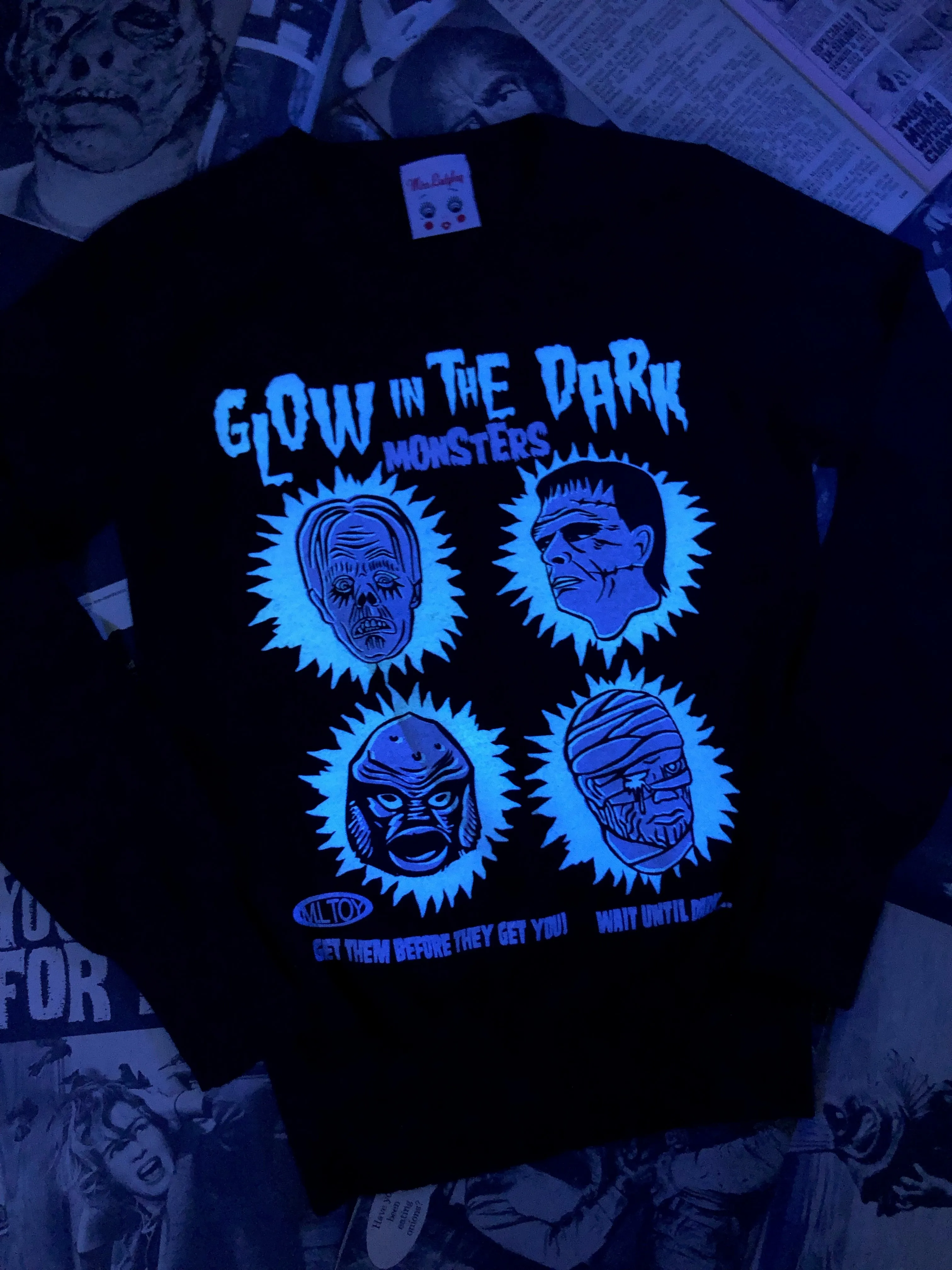 GLOW IN THE DARK MONSTERS  FITTED SWEATER *BLACK
