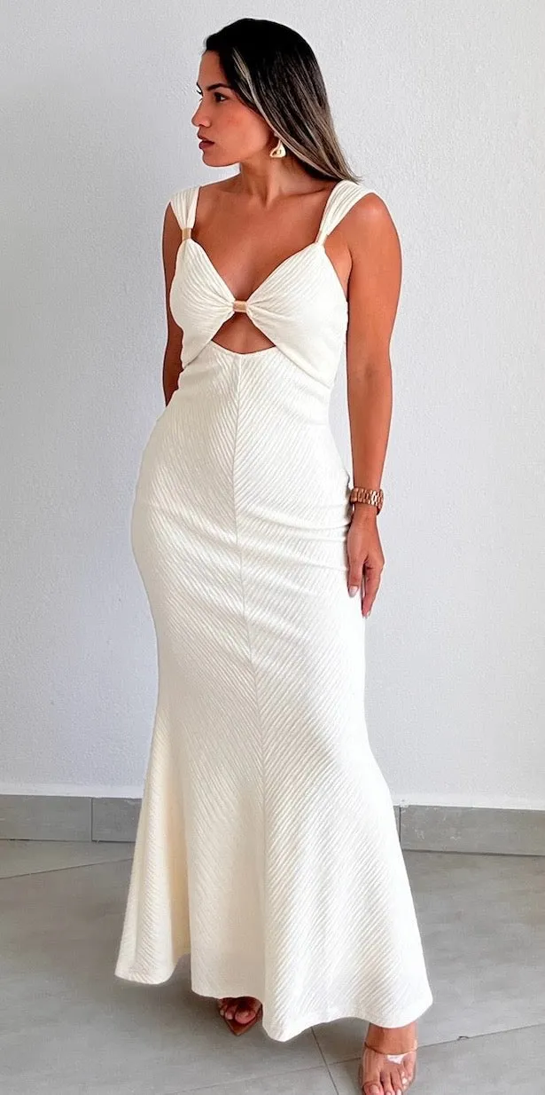 Goddess Style Beige Cut-Out Maxi Dress