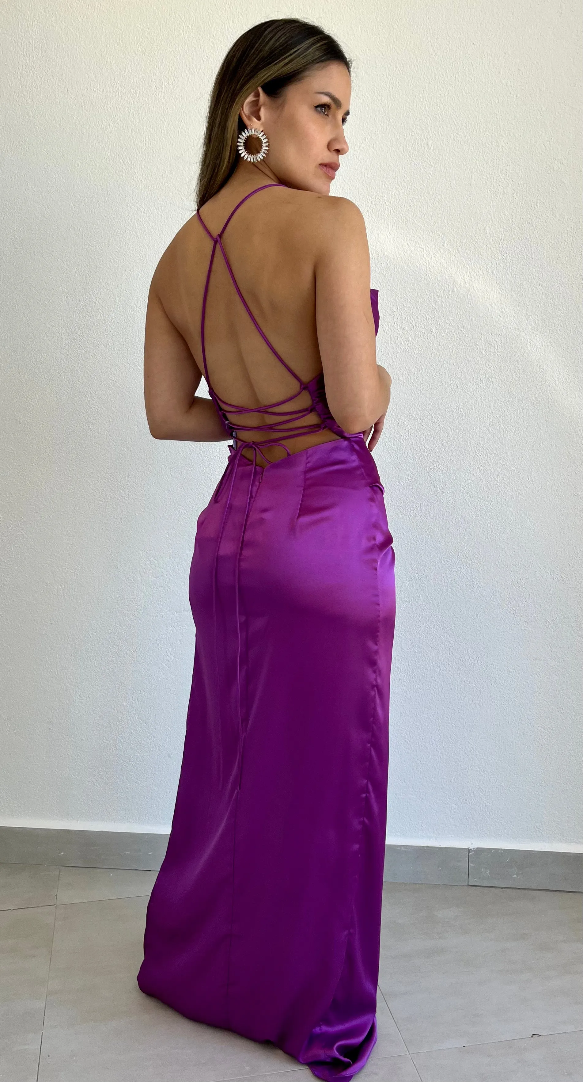 Grand Beauty Orchid Satin Formal Dress