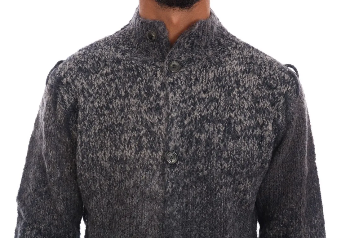 Gray Knitted Wool Button Cardigan Sweater