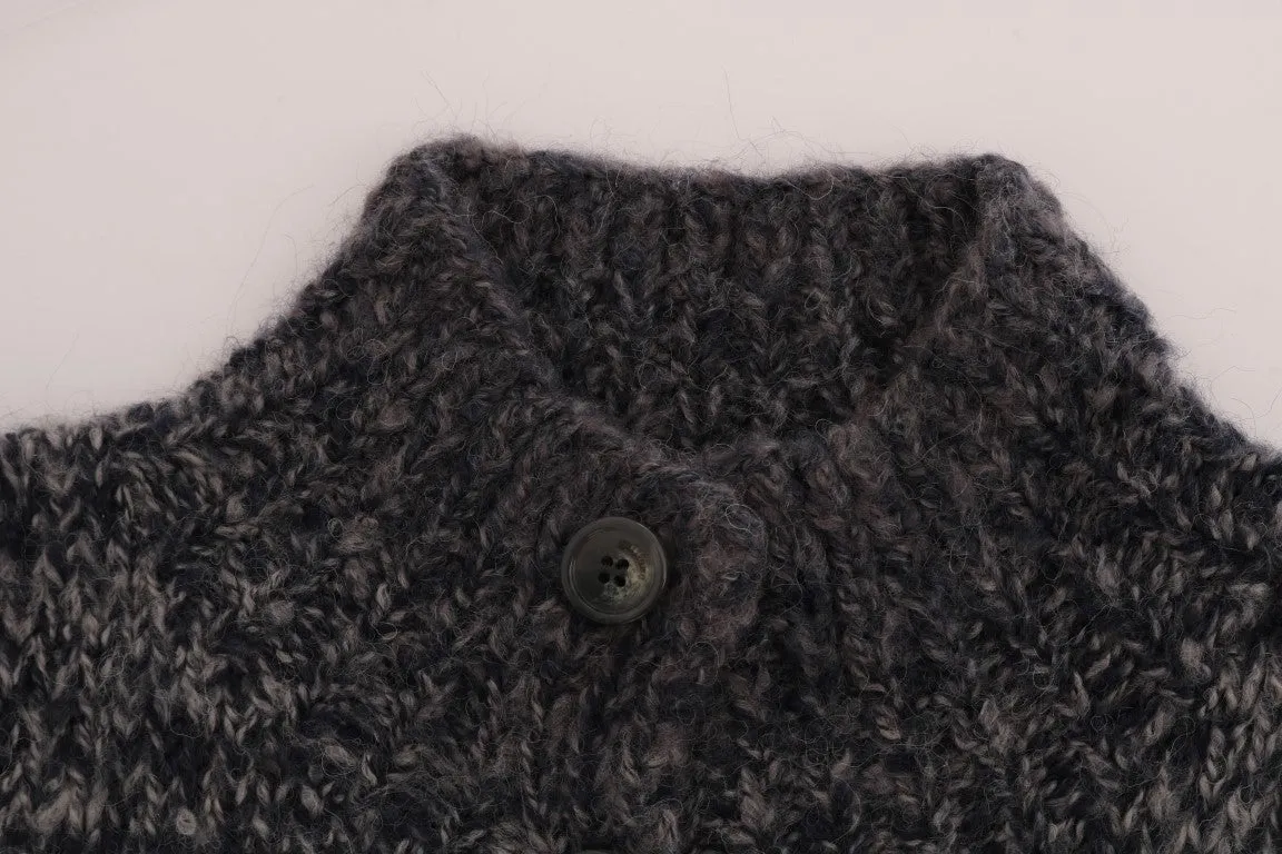 Gray Knitted Wool Button Cardigan Sweater