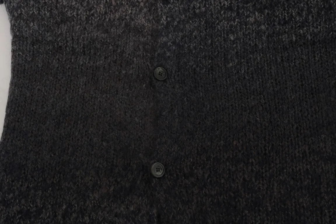 Gray Knitted Wool Button Cardigan Sweater
