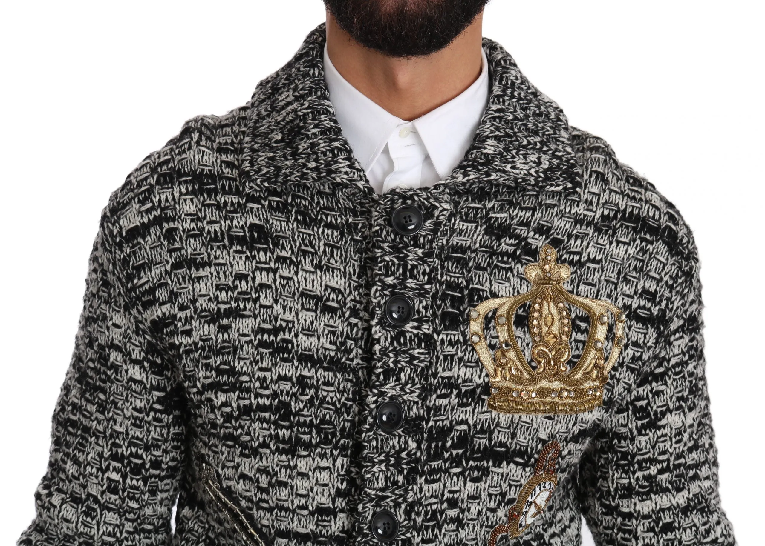 Gray Wool Crystal SICILIAN WESTERN Henley Sweater