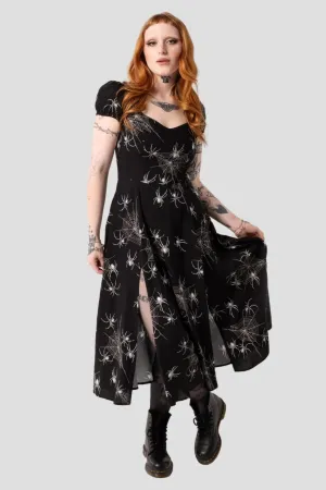 Grungy Spider Gothic Dress by Hell Bunny Midi Puff Sleeves