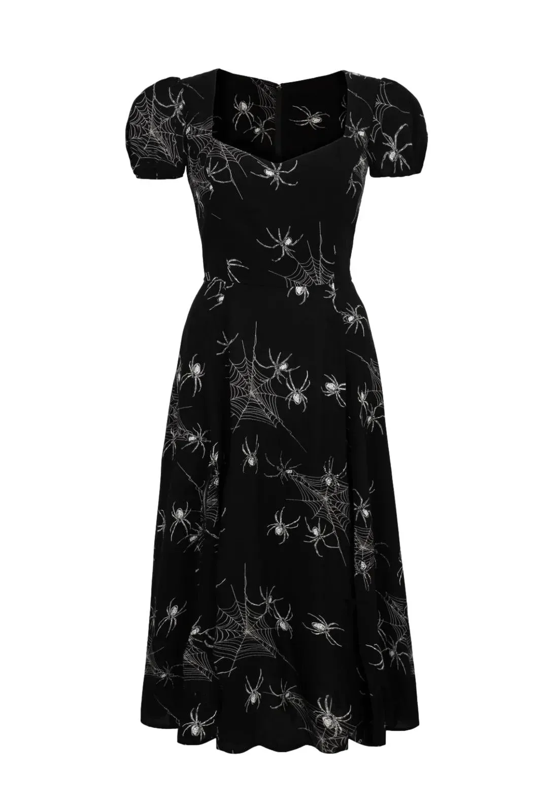 Grungy Spider Gothic Dress by Hell Bunny Midi Puff Sleeves