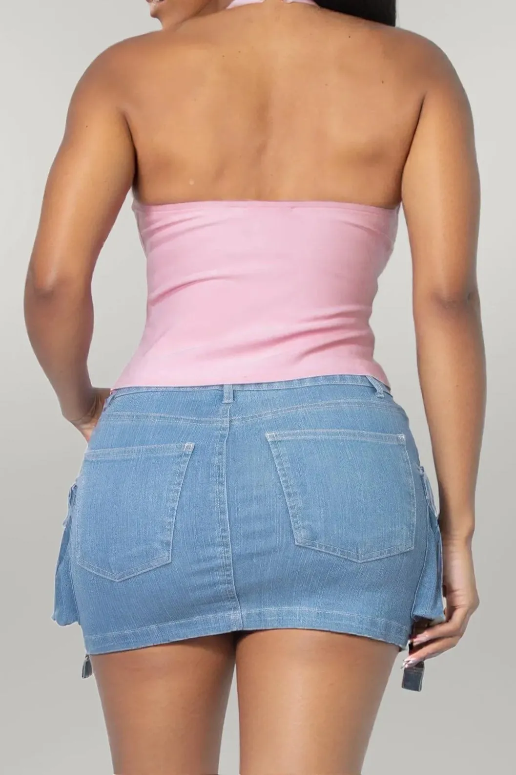 Halter Ribbon Open-Back Crop Top