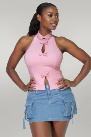 Halter Ribbon Open-Back Crop Top