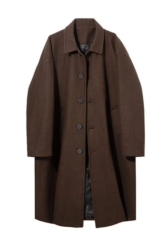 Halvorn | Mens Long Wool Overcoat in Brown or Black – Classic Winter Trench Style with Collar for Formal, Smart or Everyday Wear