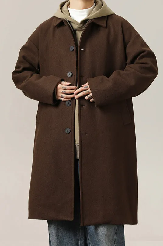Halvorn | Mens Long Wool Overcoat in Brown or Black – Classic Winter Trench Style with Collar for Formal, Smart or Everyday Wear