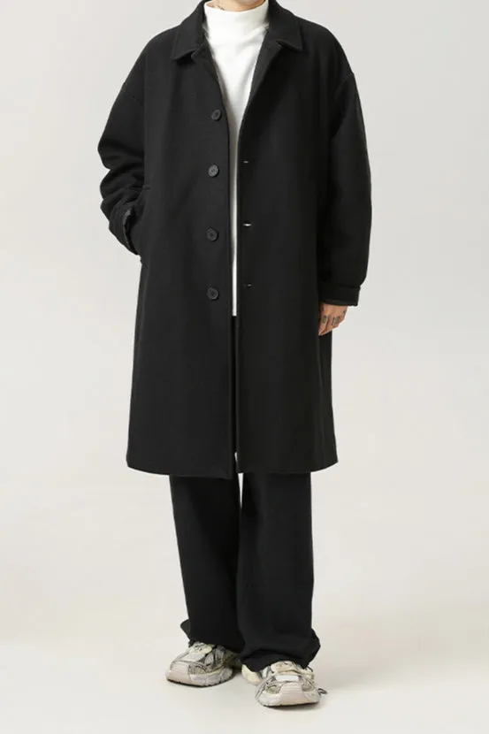 Halvorn | Mens Long Wool Overcoat in Brown or Black – Classic Winter Trench Style with Collar for Formal, Smart or Everyday Wear