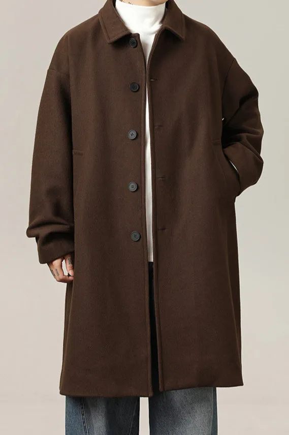 Halvorn | Mens Long Wool Overcoat in Brown or Black – Classic Winter Trench Style with Collar for Formal, Smart or Everyday Wear