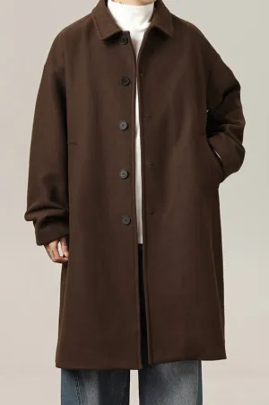Halvorn | Mens Long Wool Overcoat in Brown or Black – Classic Winter Trench Style with Collar for Formal, Smart or Everyday Wear