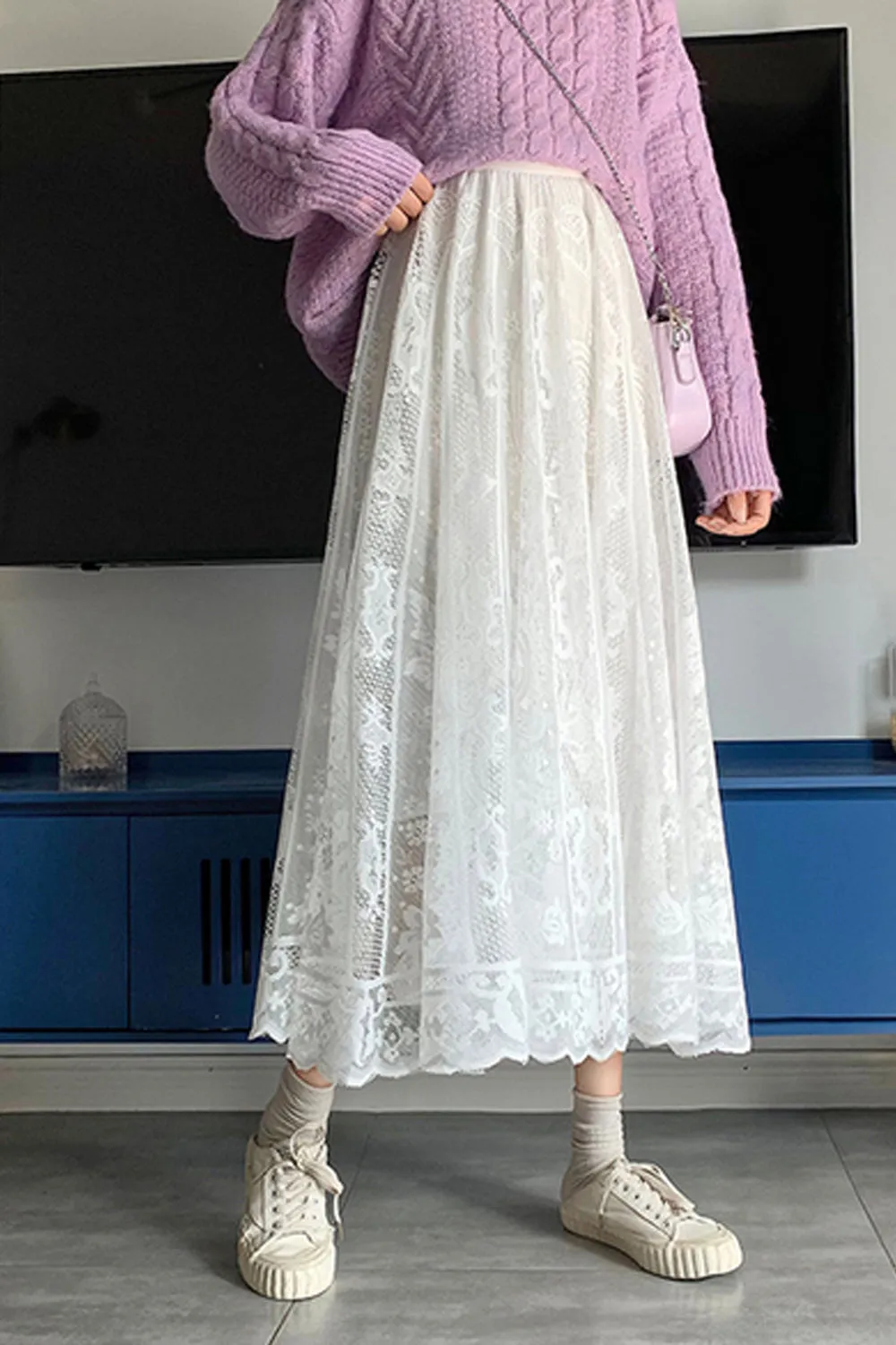 High Waist Lace Elegant Pattern Long Skirts