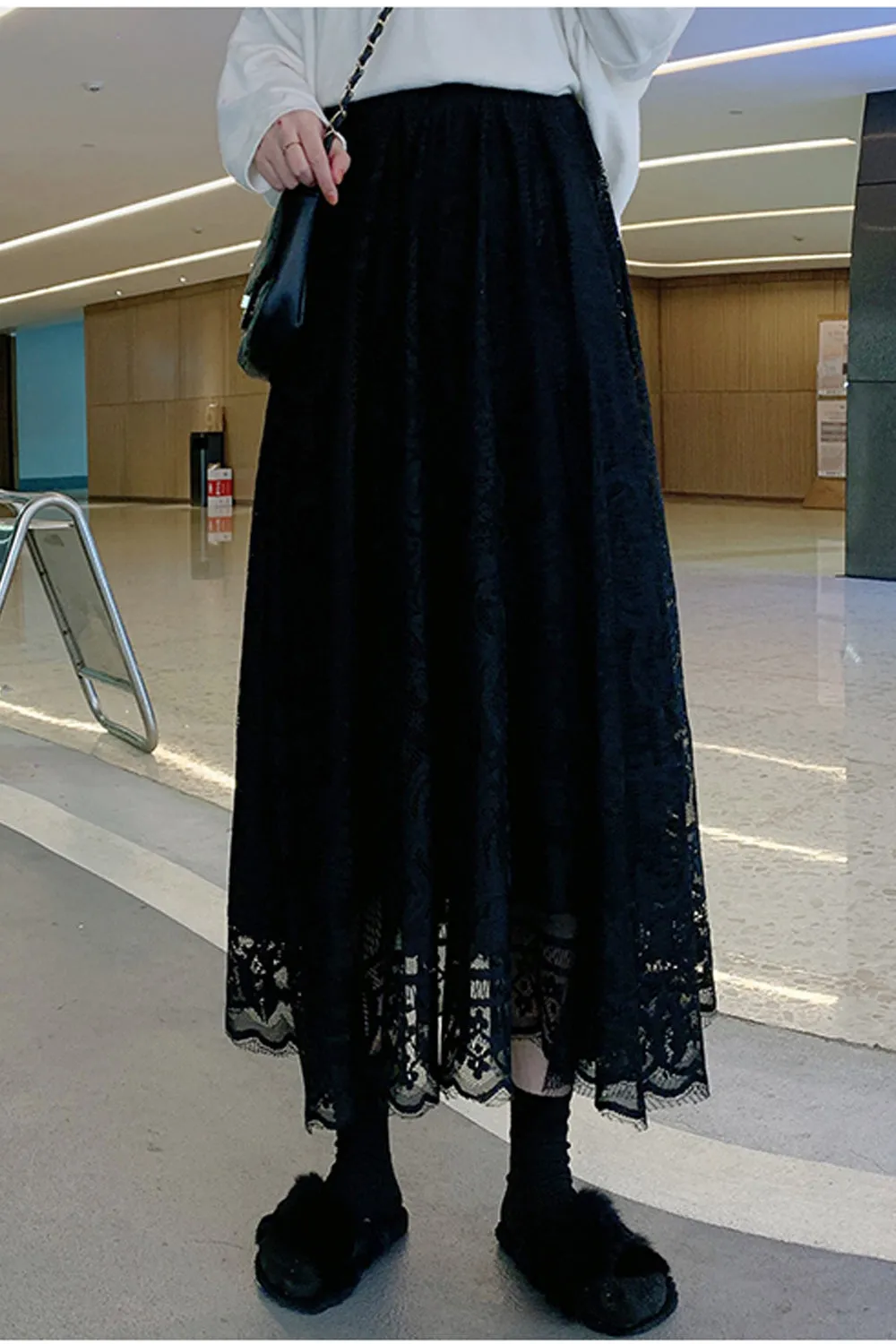High Waist Lace Elegant Pattern Long Skirts