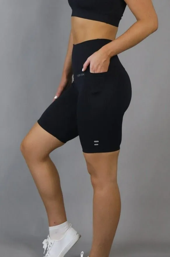 High Waist Long Shorts - Black