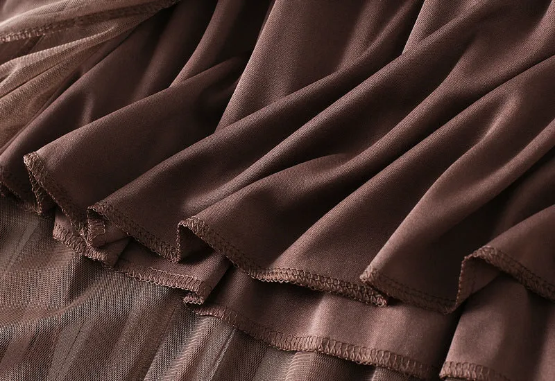 High Waist Stitching Mesh Skirt Women's Mid-length Pleated Skirt