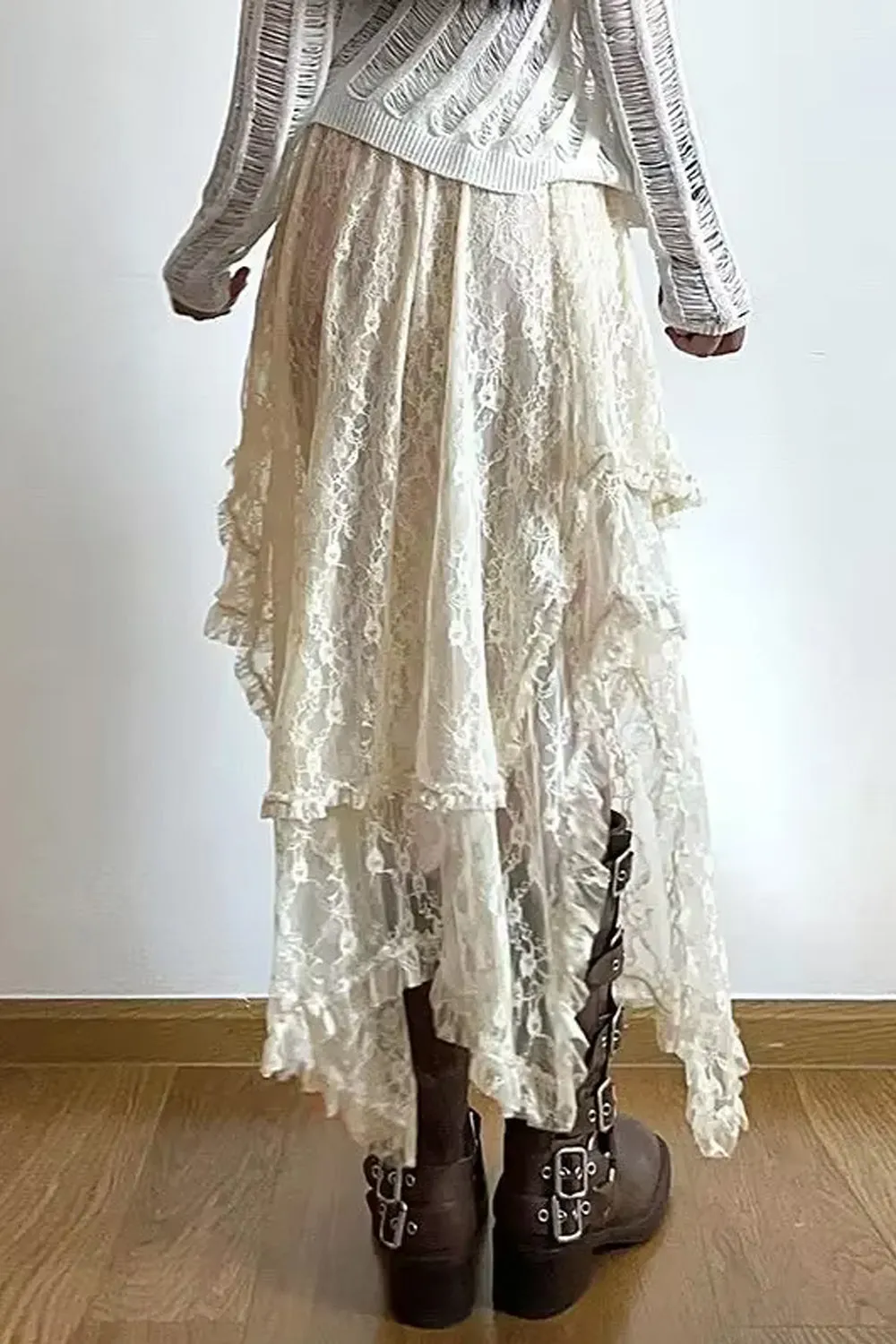 High Waist Vintage Lace Boho Asymmetrical Skirts