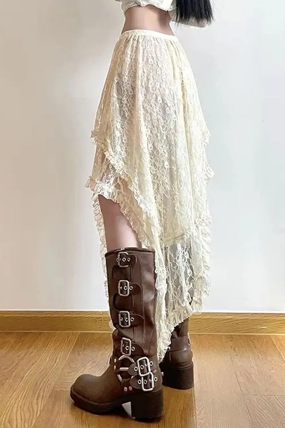 High Waist Vintage Lace Boho Asymmetrical Skirts