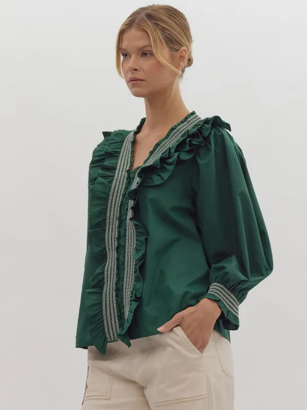 Hunter Green Ruffle Top
