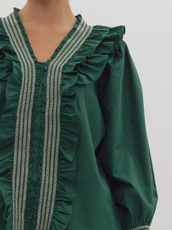 Hunter Green Ruffle Top