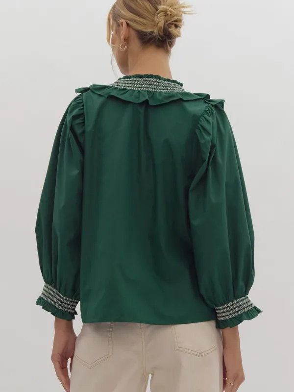 Hunter Green Ruffle Top
