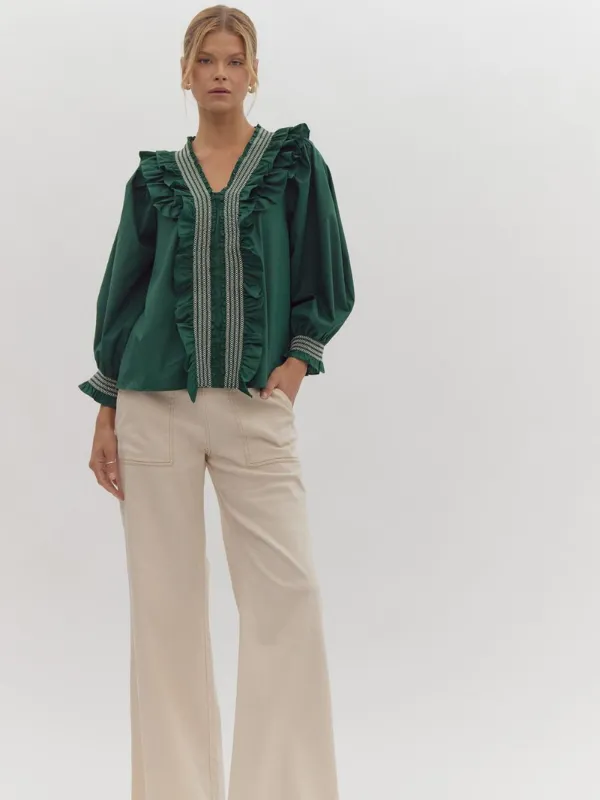 Hunter Green Ruffle Top