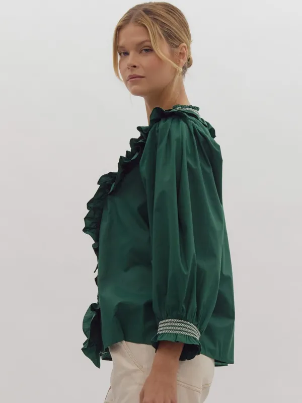 Hunter Green Ruffle Top