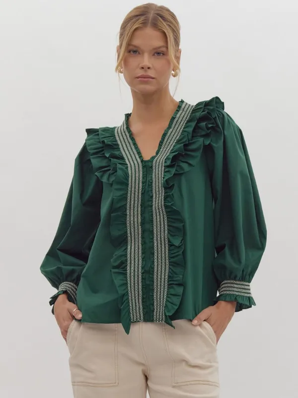 Hunter Green Ruffle Top