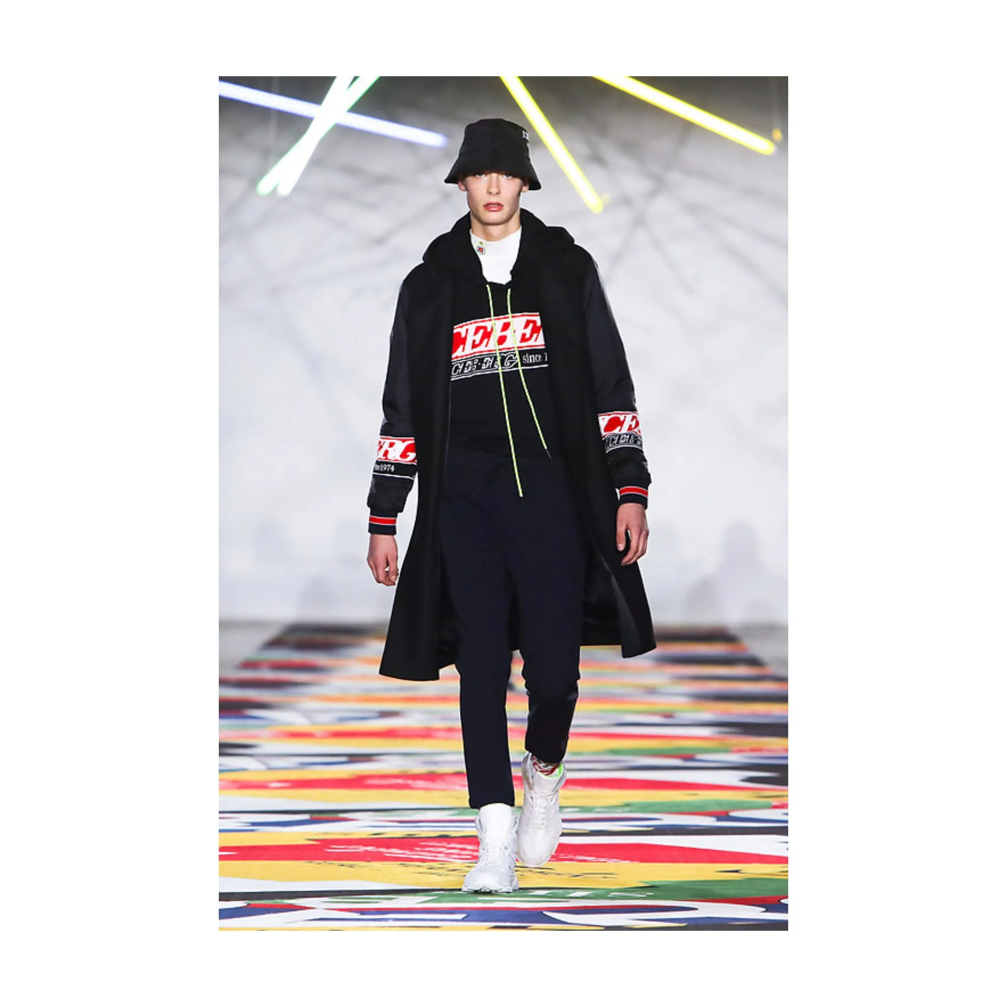 Iceberg Wool coat with nylon sleeves & contrast bands