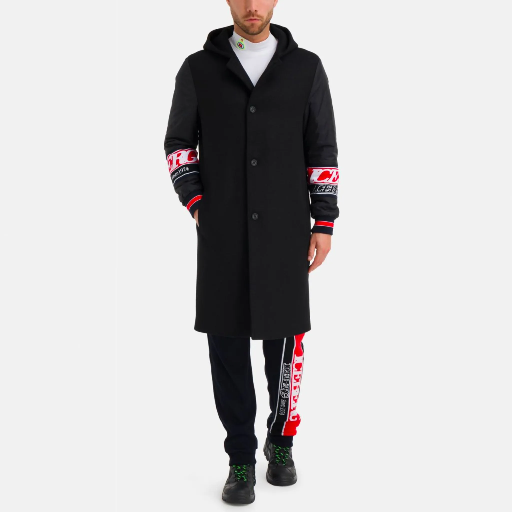Iceberg Wool coat with nylon sleeves & contrast bands