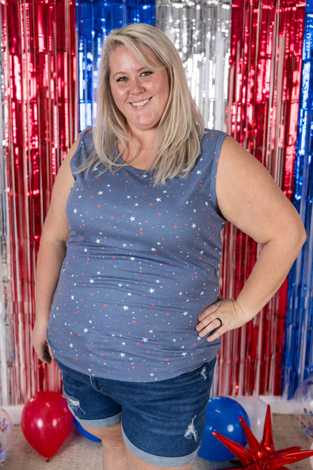 IN PRODUCTION Ava Tank - Blue Liberty Stars