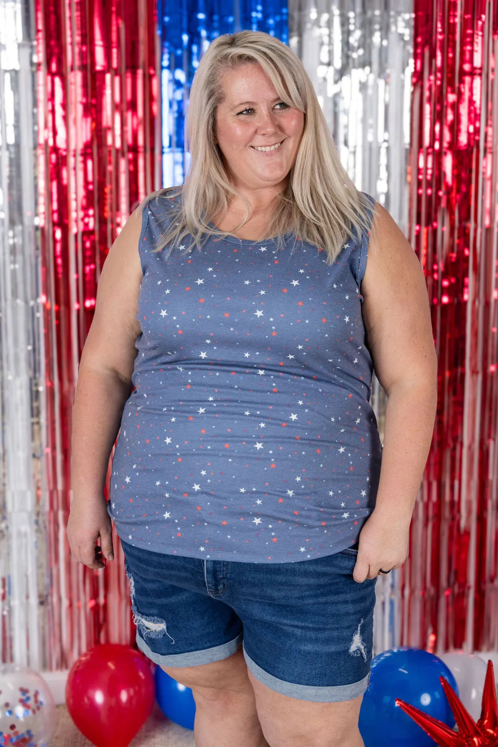 IN STOCK Ava Tank - Blue Liberty Stars