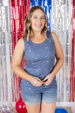 IN STOCK Ava Tank - Blue Liberty Stars