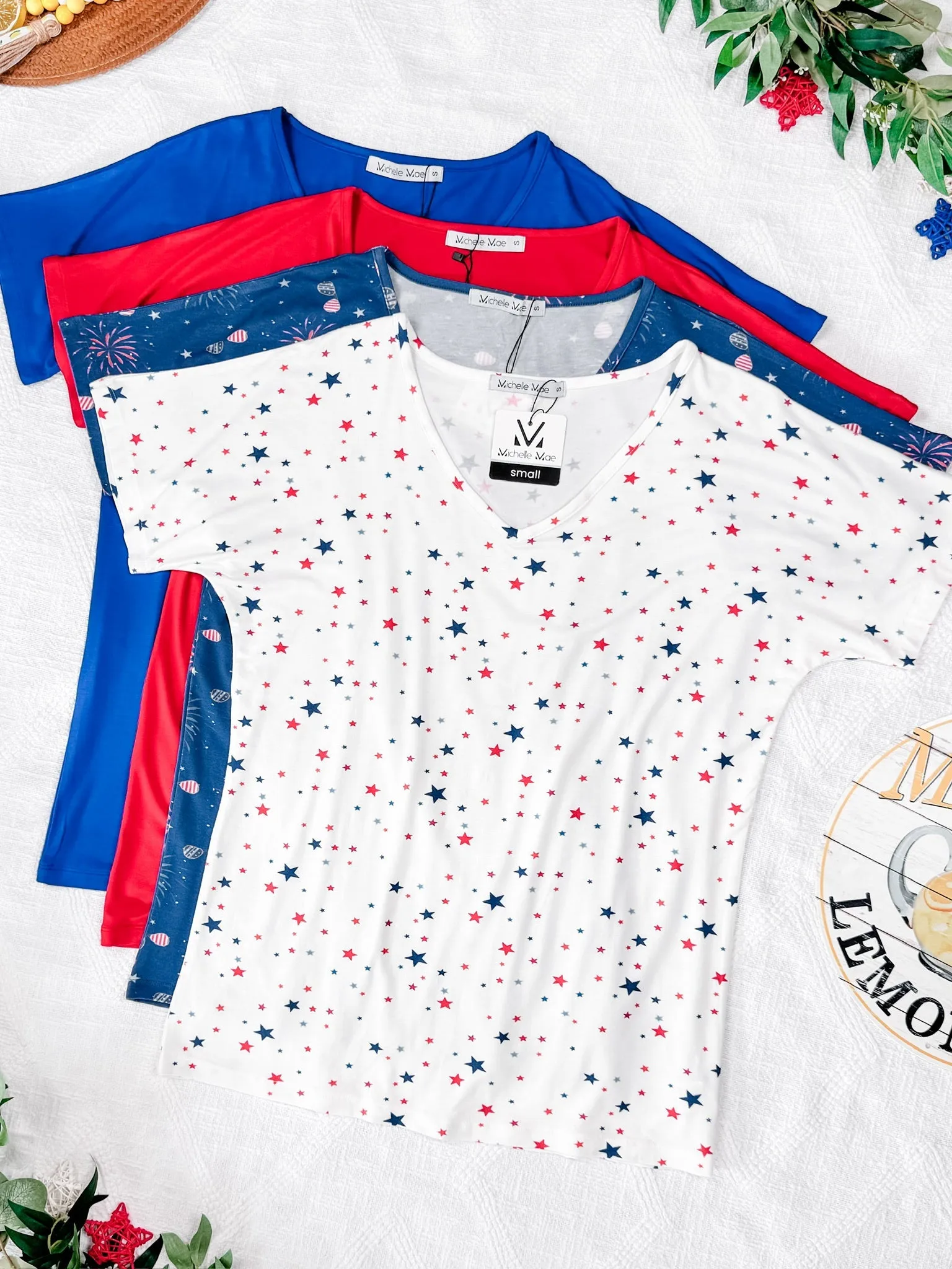 IN STOCK Chloe Cozy Tee - White Liberty Stars