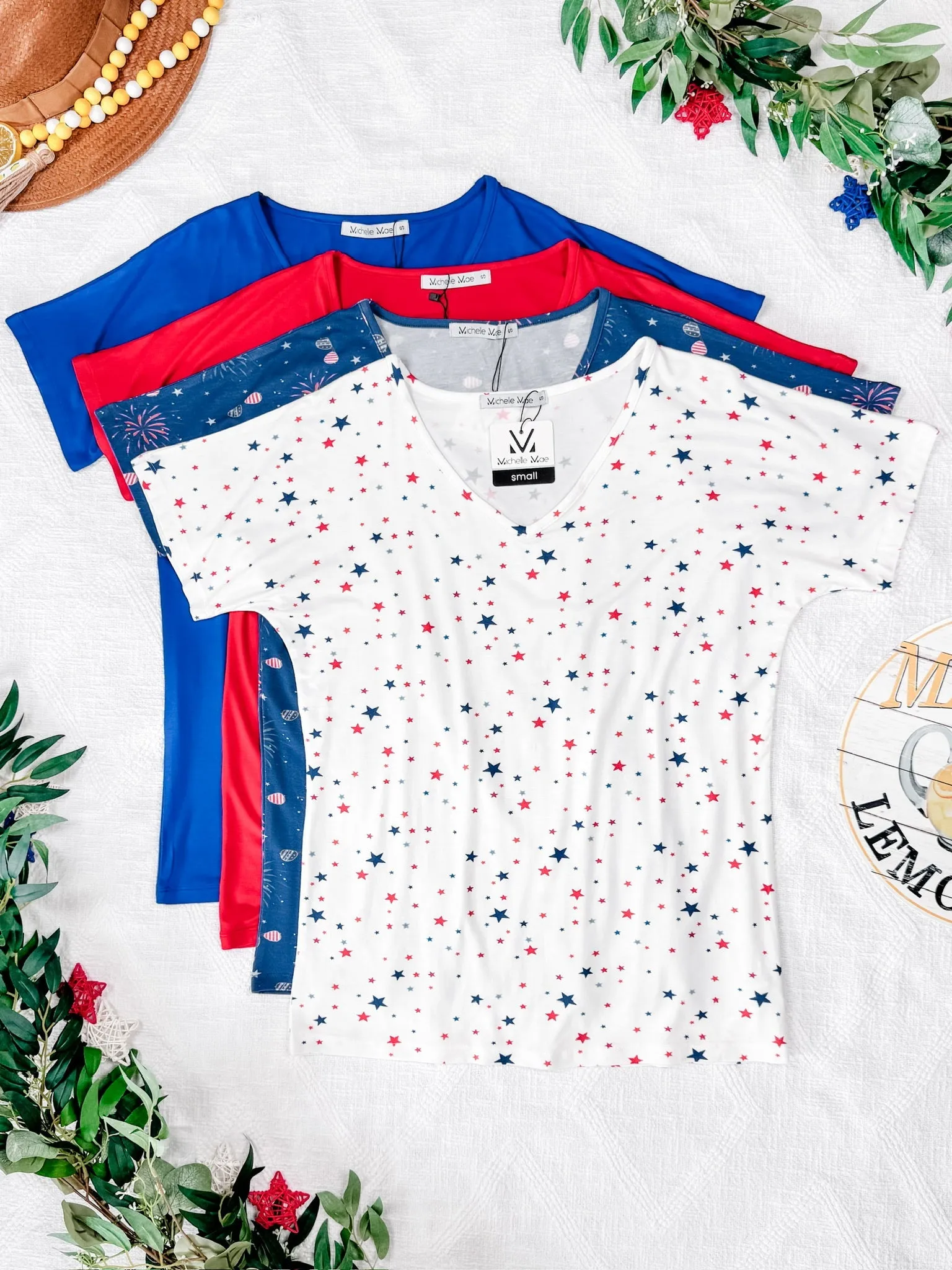 IN STOCK Chloe Cozy Tee - White Liberty Stars