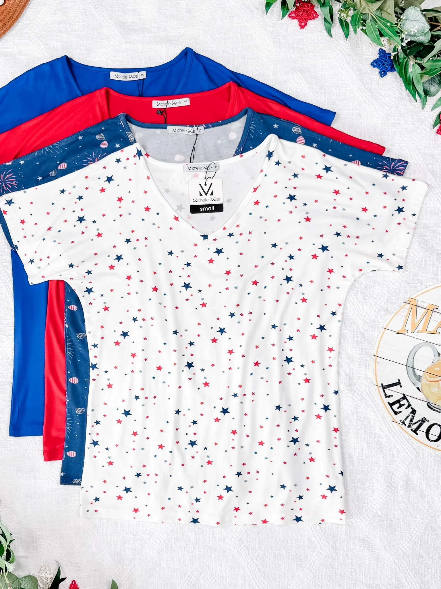IN STOCK Chloe Cozy Tee - White Liberty Stars