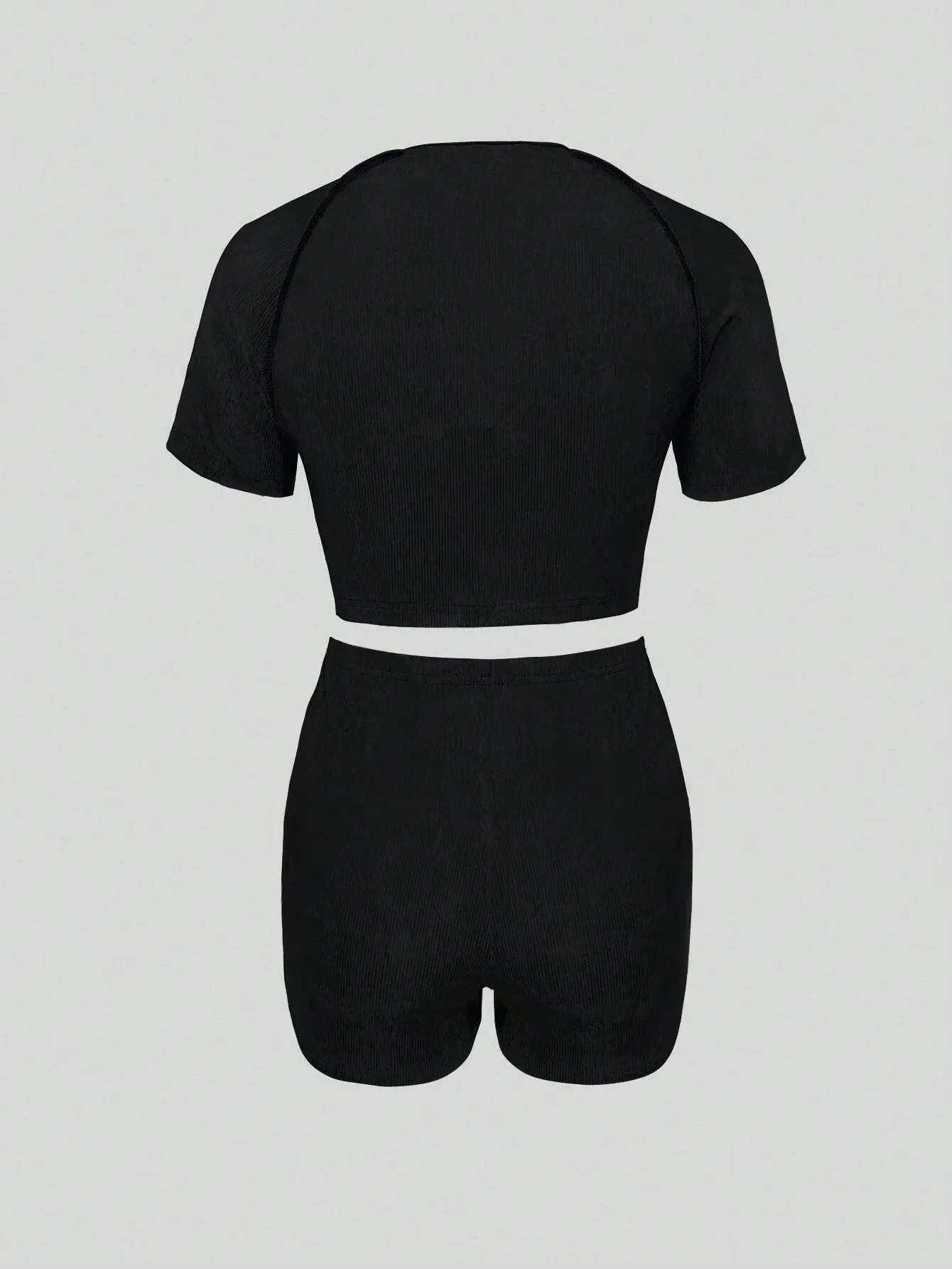 INAWLY 2pcs Women's Crew Neck Raglan Sleeve T-Shirt And Shorts, Fitted & Sexy Summer Set