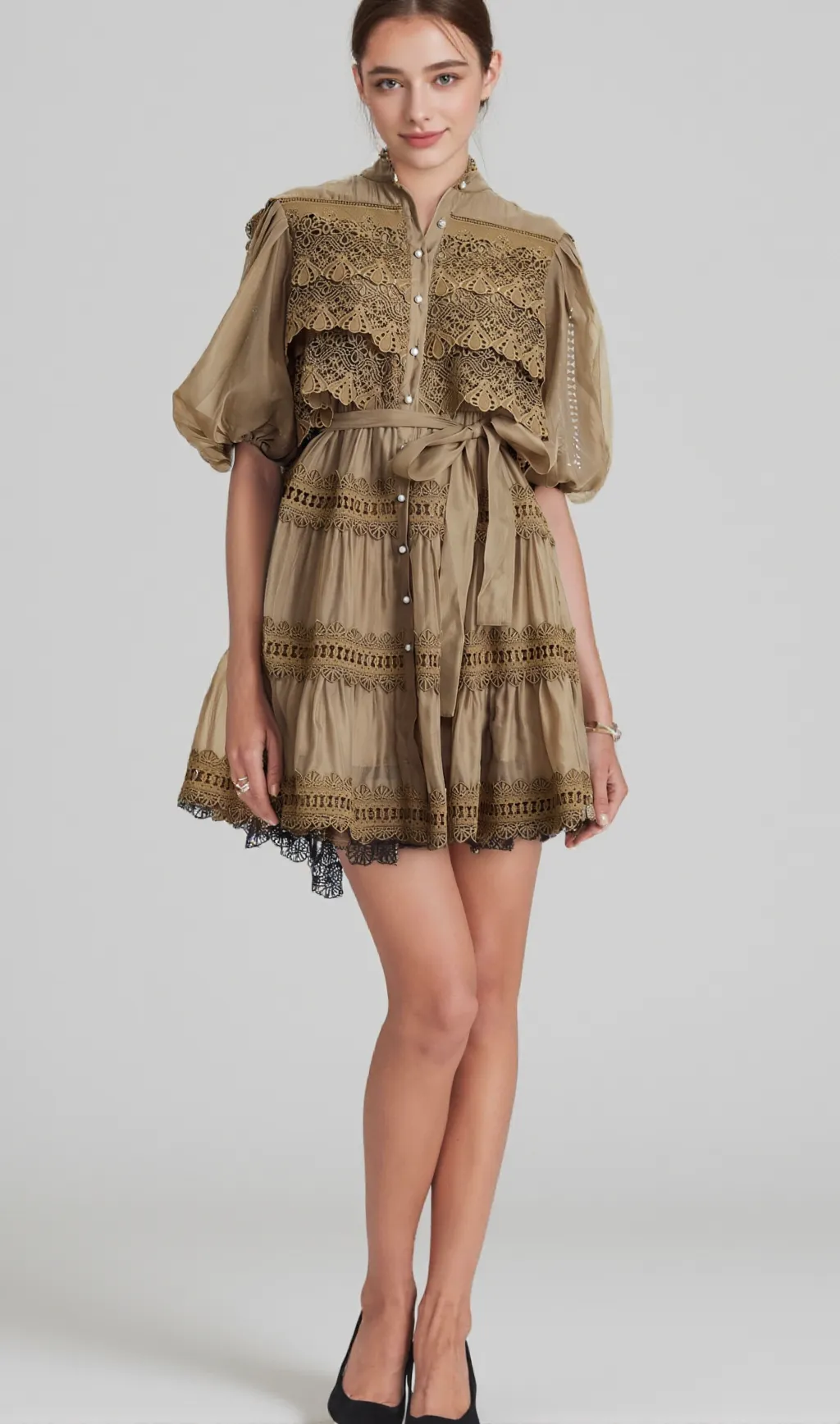 Inès lace cut-out layered mini dress