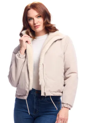 Insta Reversible Faux Fur Zip Jacket - Ivory