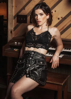 Into The Night Black Crochet Lace Bustier Crop Top