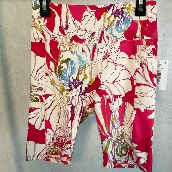 Josie Natori NWT Solstice Pink Poppy Cropped Bike Shorts Size XS Pockets