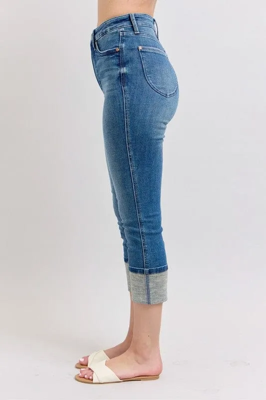 Judy Blue Full Size Skinny Cuff Capri Jeans with Pockets Plus Size