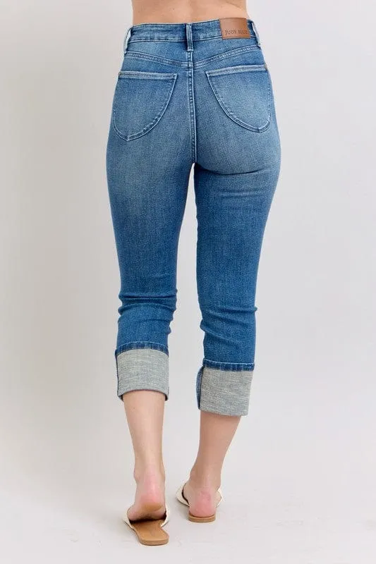 Judy Blue Full Size Skinny Cuff Capri Jeans with Pockets Plus Size