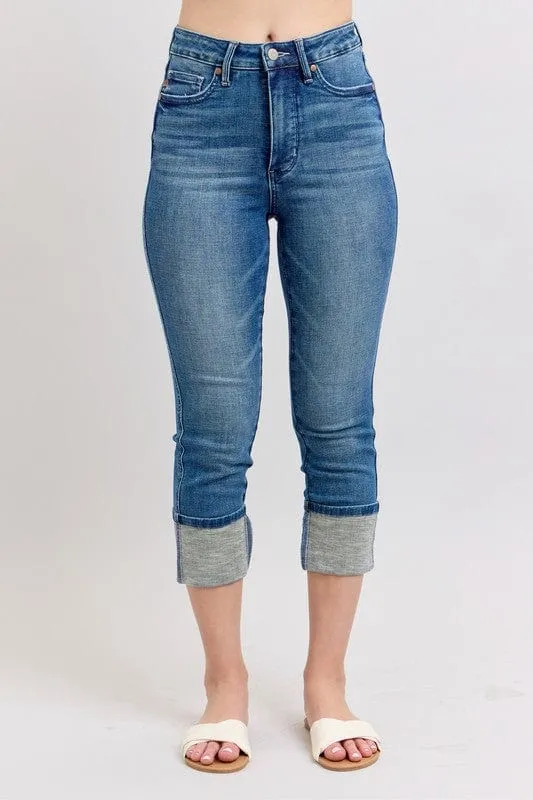 Judy Blue Full Size Skinny Cuff Capri Jeans with Pockets Plus Size