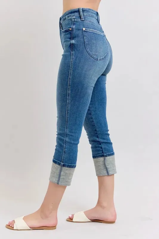 Judy Blue Full Size Skinny Cuff Capris Jeans with Pockets Plus Size