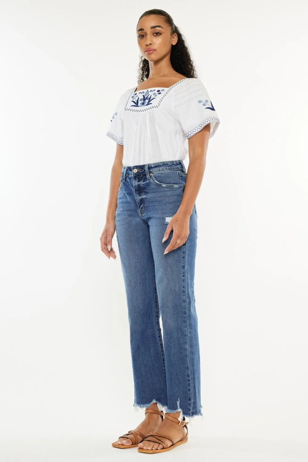 Kancan Size 0 to 22W High Rise Slim Wide Leg Blue Jeans