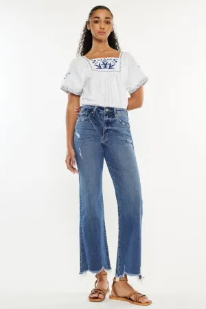 Kancan Size 0 to 22W High Rise Slim Wide Leg Blue Jeans